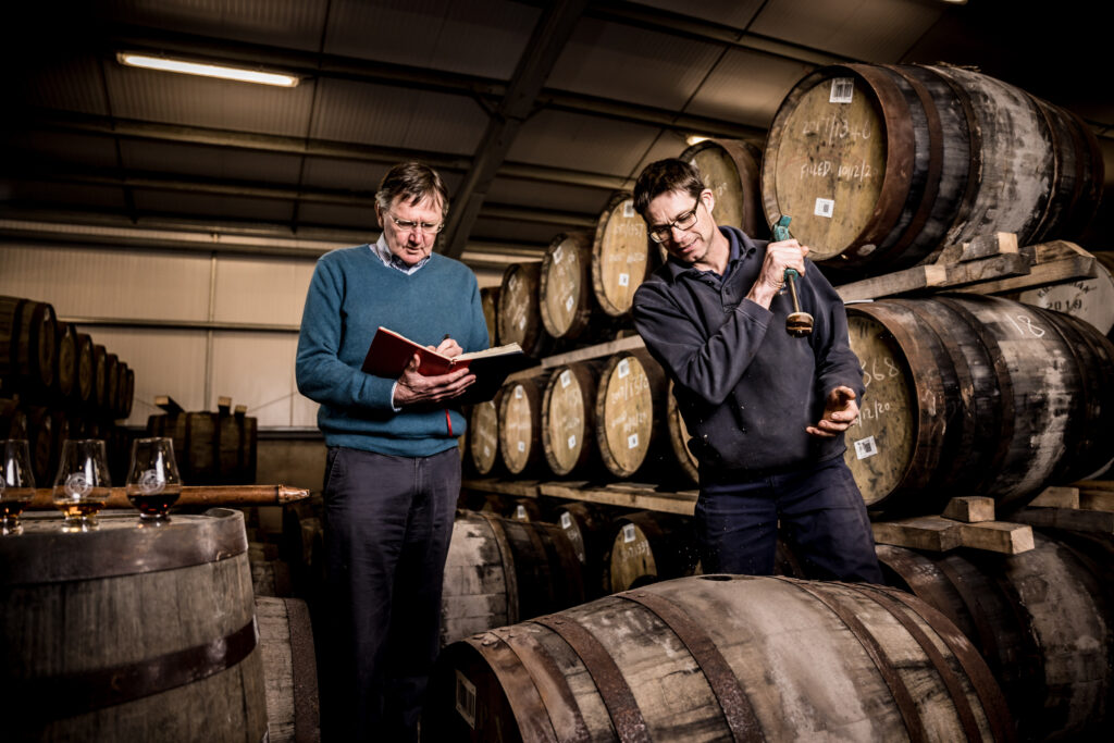 Anthony and Robin selecting casks in the dunnage warehouse