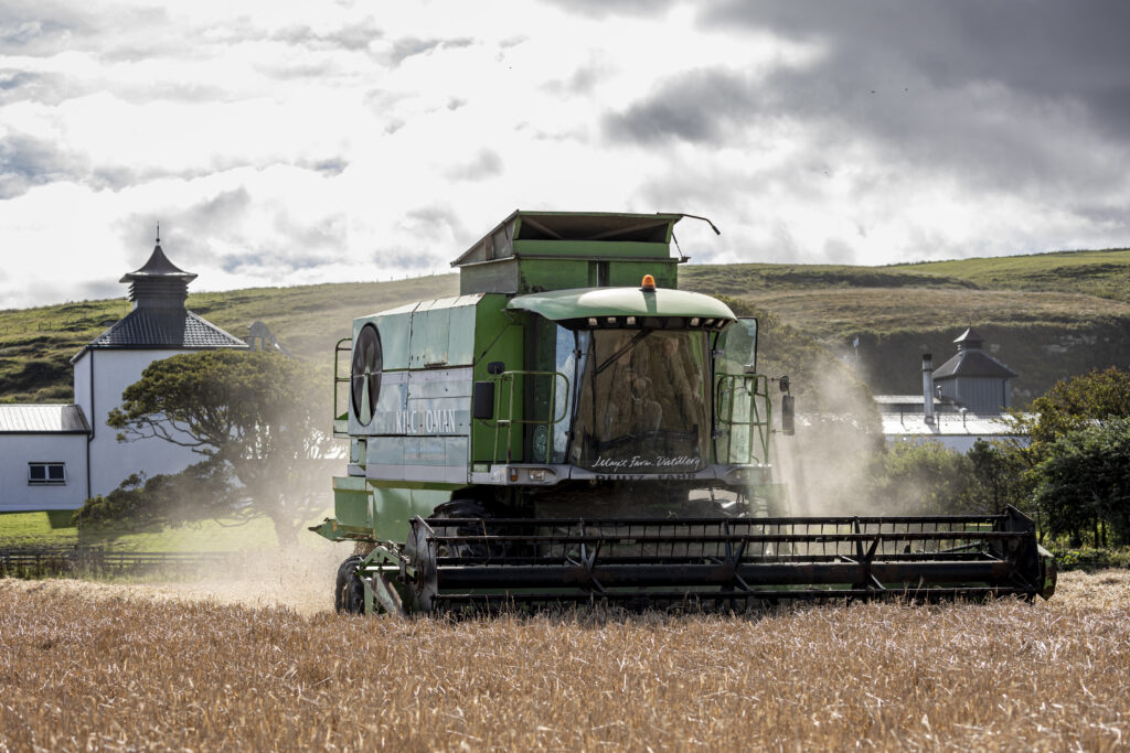 Kilchoman harvester barley field harvest